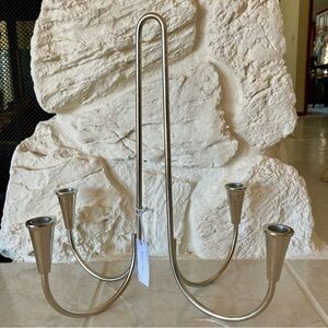 NWT Modernist style bright shiny silver toned metal candelabra